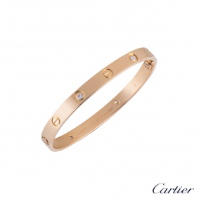 Cartier 18k Rose Gold Half Diamond Love Bangle Size 18 B6036018